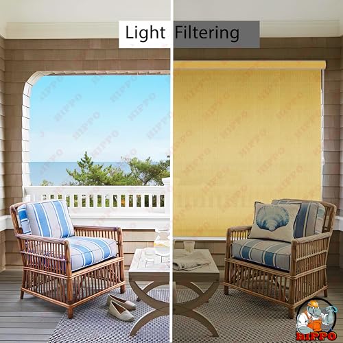 Image of HIPPO 180 GSM HDPE Outdoor Balcony Roller Blind, UV & Dust Protection Corded Roll Up and Down Light Filtering Blinds for Garden (Sunny-Yellow, 3FTX7FT)