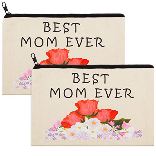 2 Pack Best Mom Ever Makeup Bag- 9x 6 inch Floral Pattern Bag Cosmetic Bag for Mom Mother's Day Presents Multipurpose Travel Makeup Pouch Mom