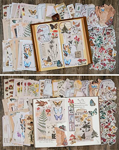 knaid vintage scrapbook supplies pack 200 pieces for junk journal bullet journals planners botanical paper stickers craft kits aesthetic cottagecore collage album nature