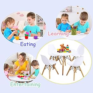 Costzon Kids Table and Chair Set, Kids Mid-Century Modern Style Table Set for Toddler Children, Kids Dining Table and Chair Set, 5-Piece Set (White, Table & 4 Chairs) Costzon Kids Table and Chair Set Kids Mid Century Modern Style Table Set for Toddler Children Kids Dining Table and Chair Set 5 Piece Set White Table 4 Chairs