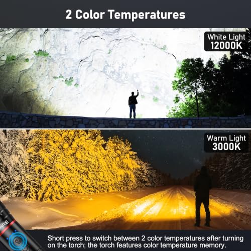Blukar LED Taschenlampe 2 Lichtfarbe, 2000L Superhell Zoombar Taschenlampen – Ansicht 3