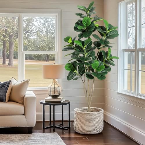 6FT Fiddle Leaf Fig Artificial Tree Faux Floor Plant with Black Planter Pot, Potted Fake Fiddle Leaf Fig Tree for Indoor Outdoor Home Office Decor