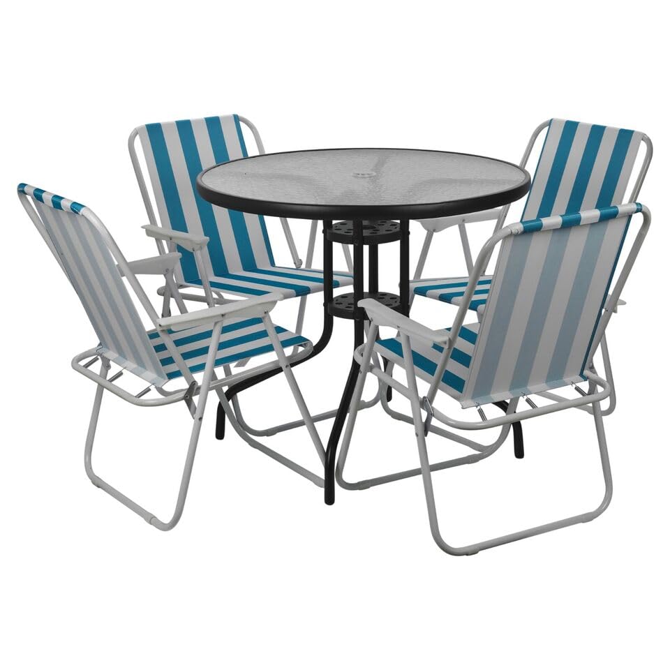 URBNLIVING Garden Table & Folding Deck Chairs Set 4 Seater Outdoor Patio Dining Furniture