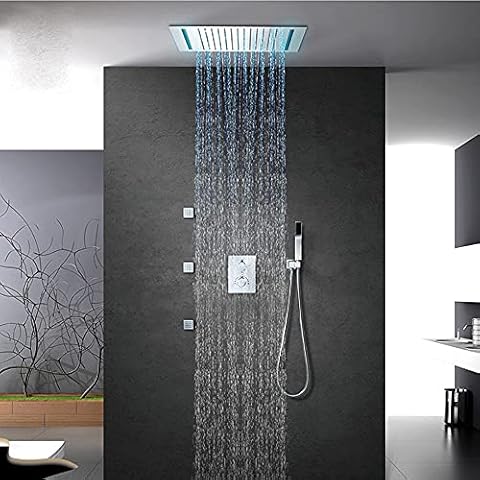 ALYHYB Shower System Brushed Chrome with Waterfall Tub Spout and 500 * 360mm Rain Shower Head and Handheld, Tub Shower Faucet set Contain Pressure Balance Valve Cover