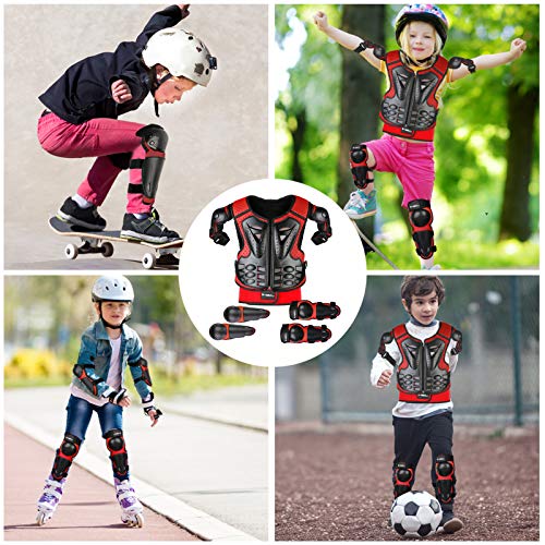 Youth Dirt Bike Gear, JUSTDOLIFE 5 PCS Motorcycle Armbor Protection Jacket, Kids Motorcycle Armor with Knee Pads Elbow Pads Chest Protector Racing for Outdoor Sports (Red) - Thumbnail 5