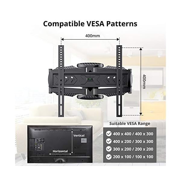 ATUMTEK Tilt Swivel TV Wall Bracket Mount, Full Motion Extension for Most 23-55 Inch Flat Curved TVs, Ceiling TV Bracket with Dual Articulating Arms, Max VESA 400x400mm, Holds Up to 36.4kg - Image 7