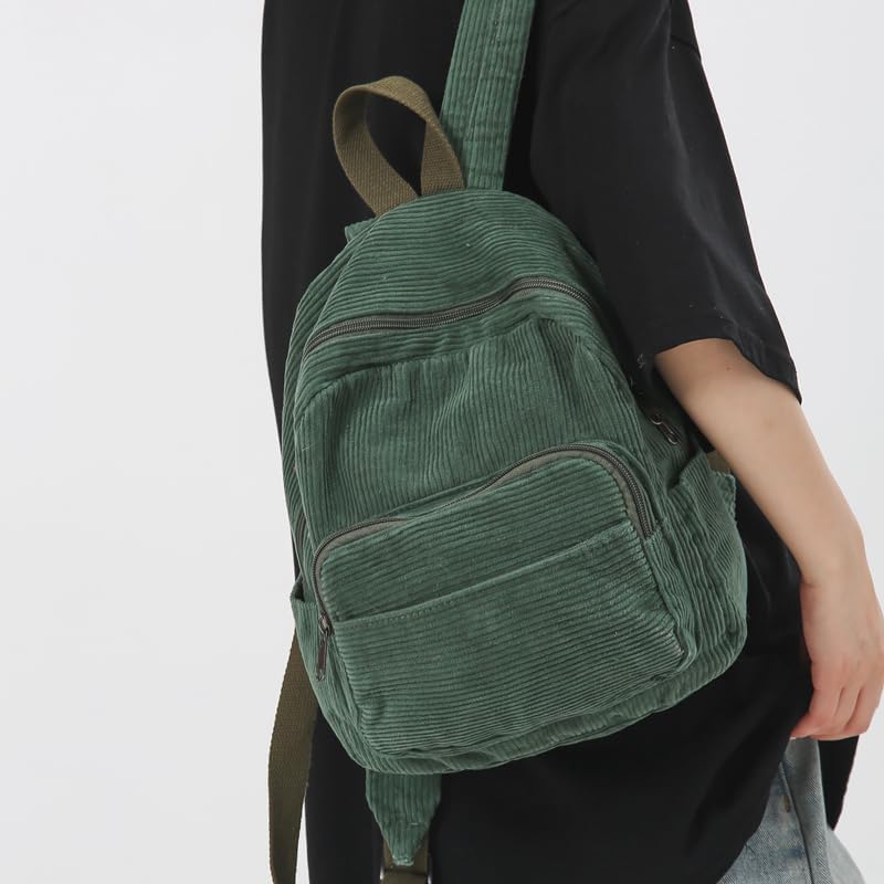Small Mini Backpack Purse for Women Travel Corduroy Bag for Women Cute Aesthetic(Green) - Image 7