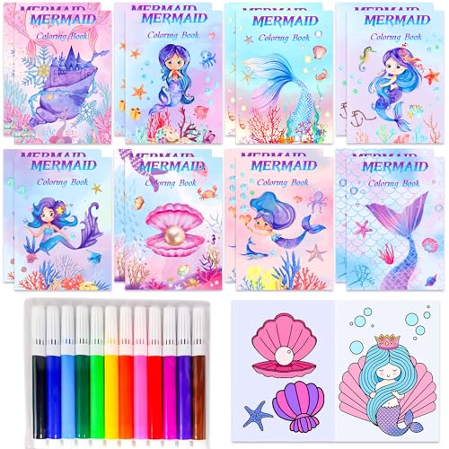 16 unidades mini livros para colorir granel debaixo do mar recheios para festas com canetas pequenos livros de atividades com animais do mar pequena sereia produtos para aniversário
