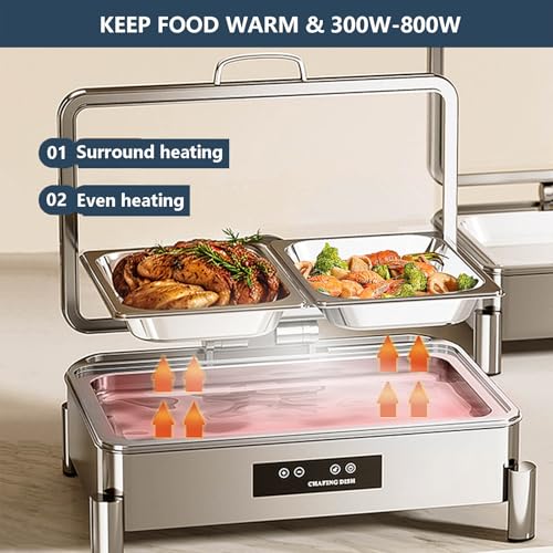QUSYZD Elektrischer Chafing-Food-Buffetwärmer mit 4 Lebensmittelclips, Edelstahl-Dampftisch-Selbstbedienungsherd für Familienessen, Restaurant, Bankett, Kantine, rund, – Bild 6