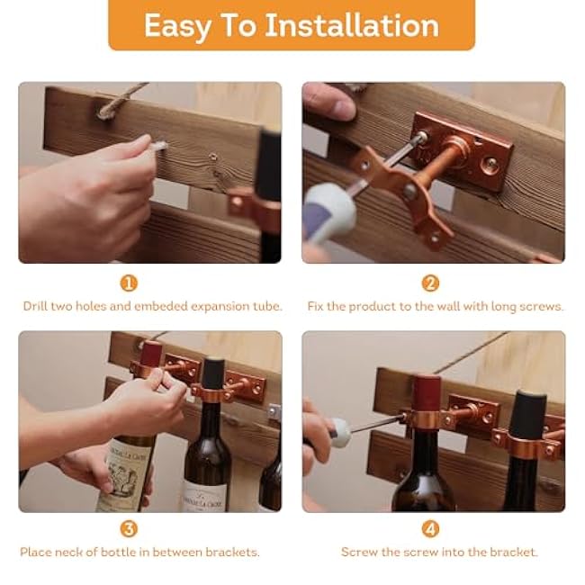 Lily's Home Bar Wall Mount Single Wine Bottle Display Holder, Industrial Design with Mounting Hardware, Works with Wine or Liquor Bottles, Copper Finish (4-1/2¡± x 1-3/8¡± x 2-3/4¡±)