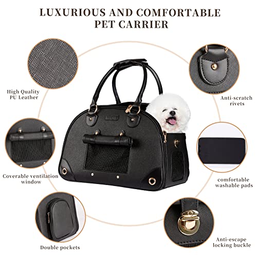 Sasapet Dog Carrier, Pet Carrier, Dog Purse, Foldable Premium Pu Leather Cat Carrier, Portable Tote Bag Carrier For Cats And Small Dogs - Black #TOP1
