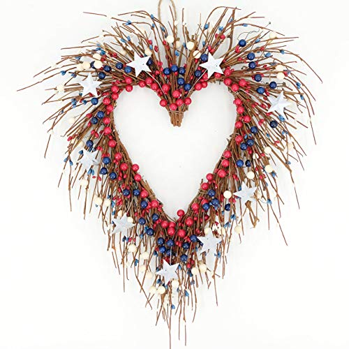 Idyllic Heart-Shaped Wreath With Red Blue Berry And White Star Americana Door Wreath 4Th Of July Decoration thumb #1