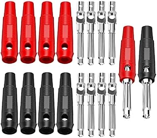 Cleqee Wysokoprądowe wtyczki bananowe 4 mm do układania w stos, 32 A, złącze bananowe, złącze bananowe, wytrzymały adapter (czerwony/czarny, 10-pak)