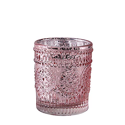BalsaCircle 6 pcs 3 inch Blush Metallic Primrose Design Mercury Glass Votive Candle Holders Wedding Reception Events Centerpieces