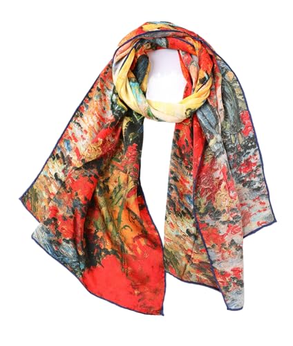 Dimensioni: 160 cm x 43 cm, circa 46 g di peso. I bordi sono arrotolati a mano. Una nobile sciarpa da donna con stampa artistica, perfetta come sciarpa estiva, come stola o come lunga sciarpa di seta.