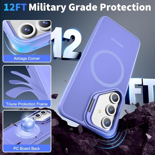 Image of DIZORO TPU+PC Samsung Galaxy S24 FE Case Compatible with Mag Safe & Wireless Charging, with Camera Stand, Military Grade Drop Tested,Translucent Hard Back Soft Edge Back Cover (Camera Stand Purple)