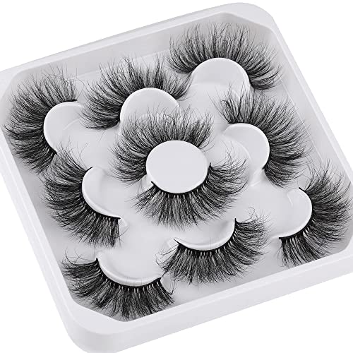 Cat Eye Lashes Wispy Faux Mink Lashes Natural Look 22MM Long False Eyelashes Dramatic Fake Lashes Extension Fluffy 5 Pairs Pack 3D Thick Volume Curly Lashes Cruelty-Free light Reusable Cotton Band