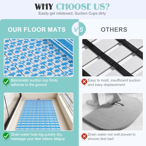 Tapis de bain 3 en 1 antidérapant avec ventouses et drainage