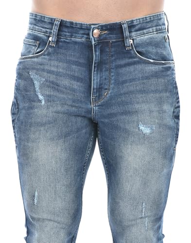 Image of Numero Uno Men Solid Blue Denim Skinny Fit Jeans