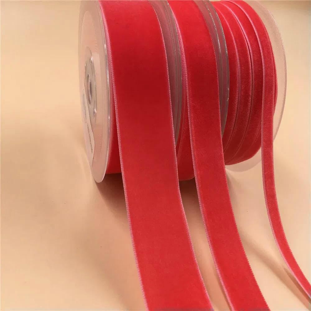 Cinta de terciopelo de una sola cara, color rojo sandía, 6-25 mm, 5-300 yardas, para decoración de fiestas, hecha a mano, para envolver el pelo, lazo para hacer tú mismo, Navidad, 25 mm x 25 yardas,