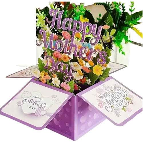 Tourima Happy Mothers Day Card Pop up Karte Blumenstrauß, 3D Muttertag Geburtstagskarte Mama, Lila Pop Up Geburtstagskarte Love Mom, Muttertagskarte Geschenke Für Oma, Für Frauen Oma Ehefrau Mutter