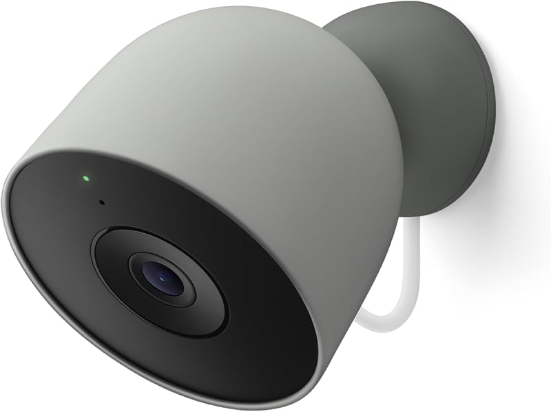 Nest Cam Outdoor (con cable, 2.ª generación) - Cámara de seguridad - 2025 - Hazel | Vídeo 2K, detección de movimiento, visión nocturna en color, audio bidireccional, funciona con Google Home y Gemini, resistente a la intemperie