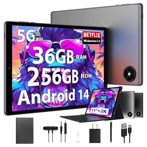Image of 2026 Tablet with Keyboard,Stylus & Mouse, 10.3 Inch Android 13 Tablets, 2K IPS Screen, 19GB RAM 256GB (1TB TF), 8000mAh, 8-Core,8+13MP, 5G /2.4G WiFi,Tablets for Students, Adults, Play- Gray
