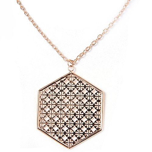 De Buman 18K Rose Gold Plated Regular Hexagon Pendant Necklace, 32''