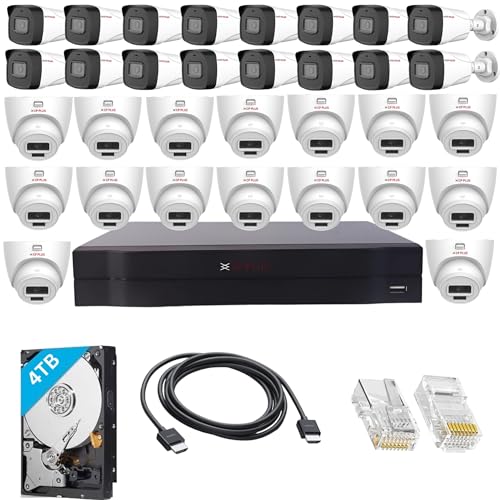Image of CP PLUS 32 Channel 4K NVR with 16x Outdoor and 16x Indoor 2 MP Built-in Audio Mic Wired IP CCTV Cameras, Motion Detection, 4TB HDD, 100x RJ45 Connector, [CAT6 Cable & PoE not Included] - White