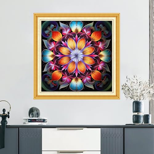 Image of DMCVIVR Stamped Cross Stitch Kits for Beginners Adults Needlepoint Kits for Beginners Embroidery Kits for Adults Crossstitch Kit for Beginners 11CT-Magic Mandala 18x18 inch, ArtKits11