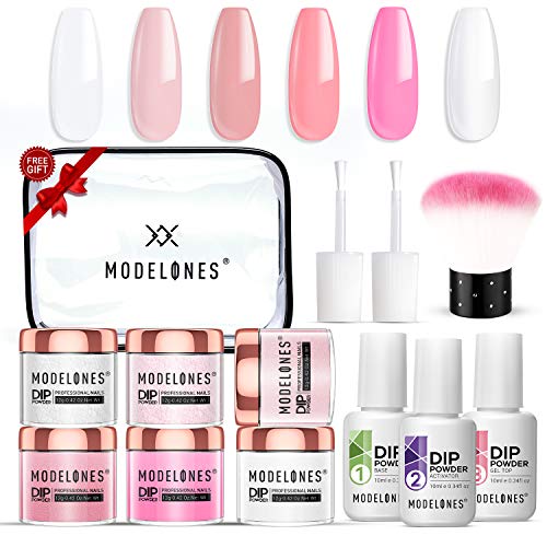 Dip Powder Nail Kit Starter with 6 Color,Dip Powder Nail Starter Kit Dip System Acrylic Dip Nail Kit for French Nail Style No Lamp Needed Quick Do Nail Portable Kit