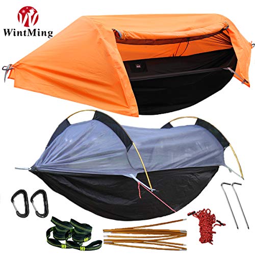 Patent Camping Hammock with Mosquito Net and Rainfly Cover, orange/grey