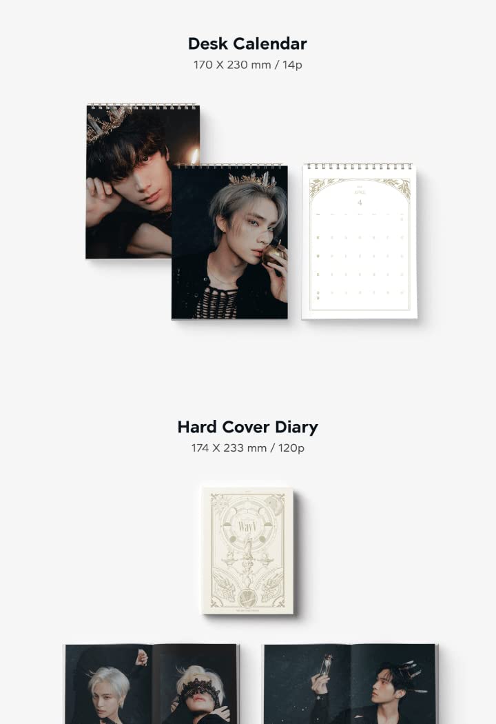 SM Ent 2023 Season's Greetings Package+Desk calendar+Hardcover diary+Envelope+Postcard+Folding poster on pack+Sticker+Mini Brochure+Clear photocard+Photocard+Photo sticker+Tracking (WayV)