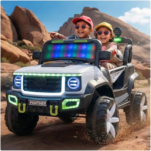 Image of Toyzone Panther Electric Jeep (White) | 12V Rechargeable Ride on with 5Ah Battery | Music Player with BT, USB & AUX | Smooth Acceleration | 6M Battery Warranty | Age 3-10 Years, Upto 50 kg