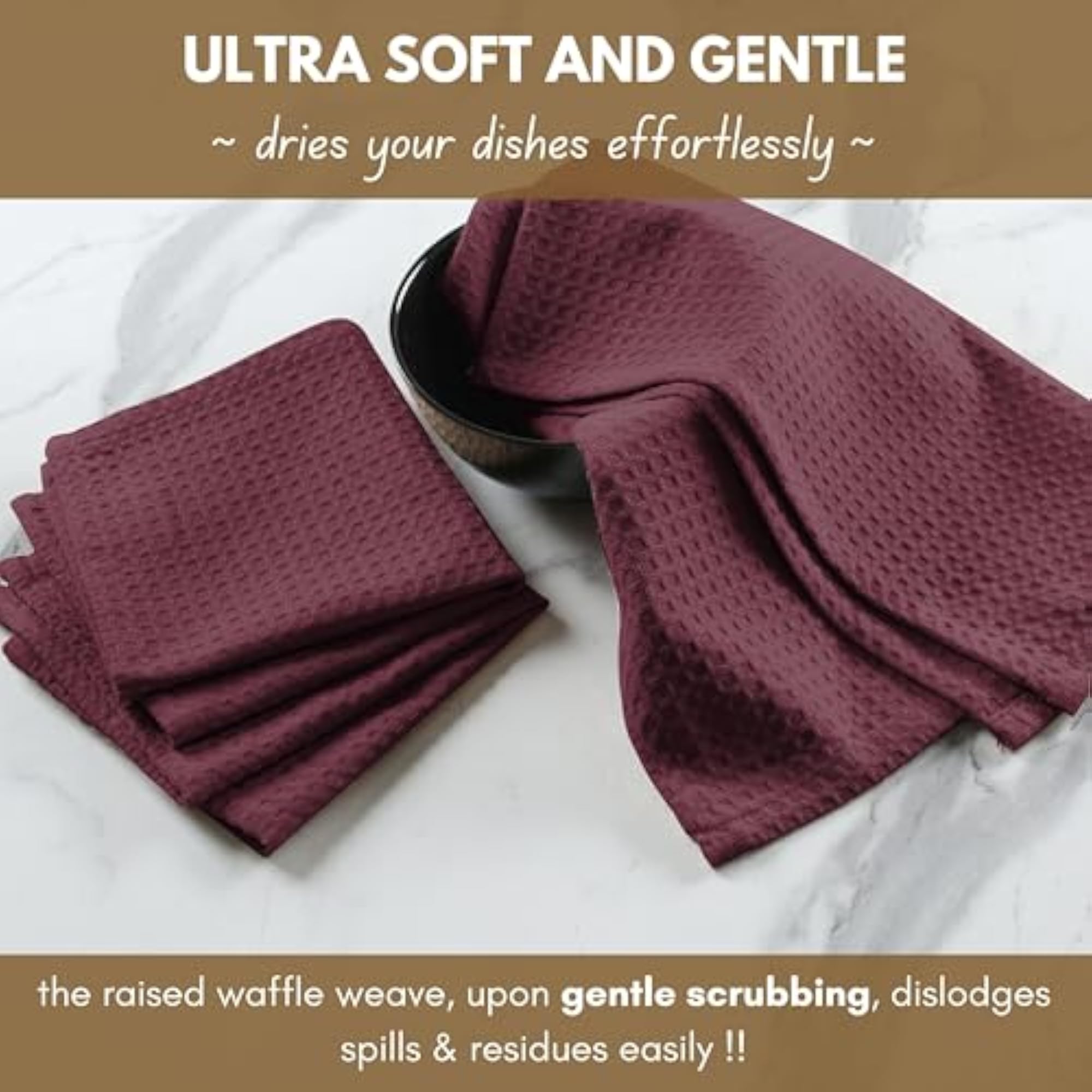 6 Pack Cotton Waffle Dish Cloths, 12x12 Inch