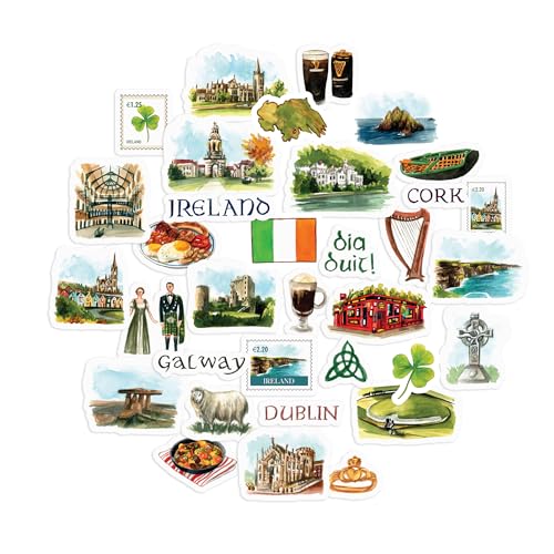 Navy Peony Autocollants de Voyage Irlande Émeraude (34 pcs) – Décorations irlandaises pour scrapbooking et carnets