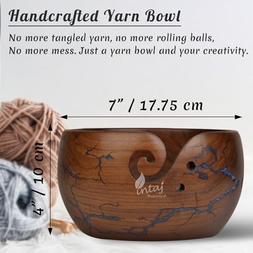 Image of INTAJ Wooden Yarn Bowl for Knitting and Crochet, 7 Inch No-Snag Holder