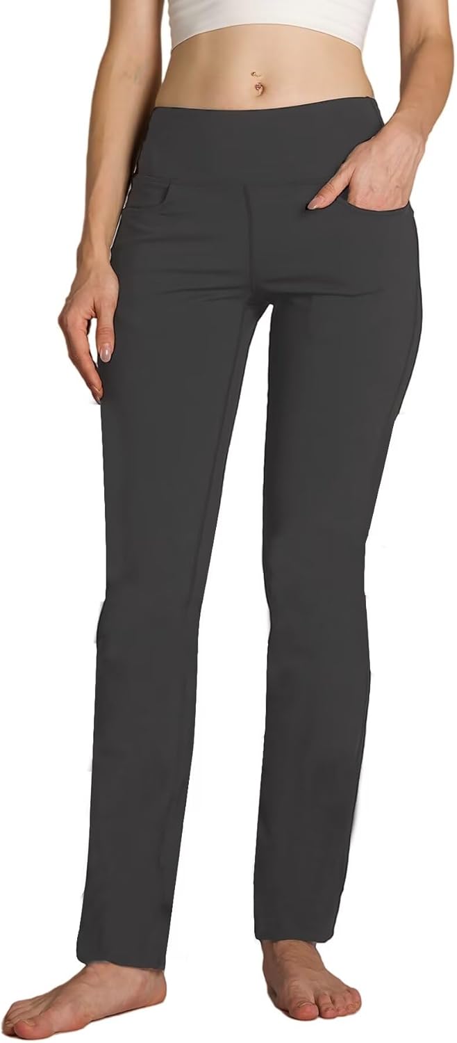 Product image of Safort Women's Yoga Pants Straight Leg Yoga Dress Pants 28"/30"/32"/34" Long Tall Inseam Stretch Slacks Pocket for Workout