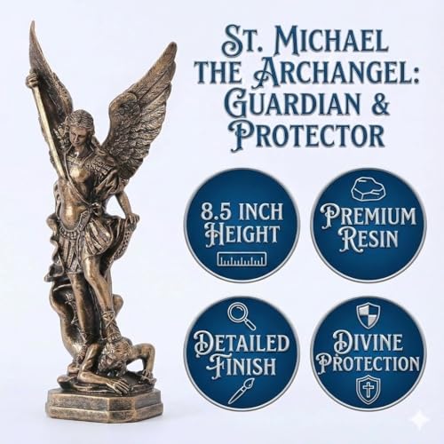 Estatua San Miguel Arcangel 8.5 pulgadas acabado bronce miniatura 2