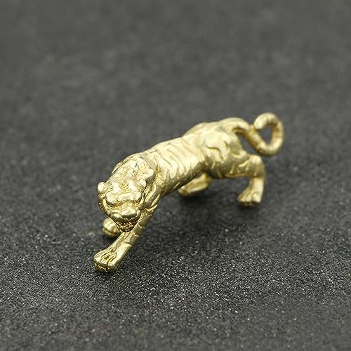 Decoración de latón, 4,5 x 1,8 cm, diseño vintage de tigre de cobre macizo, colgante de tigre del zodiaco, colgante dorado