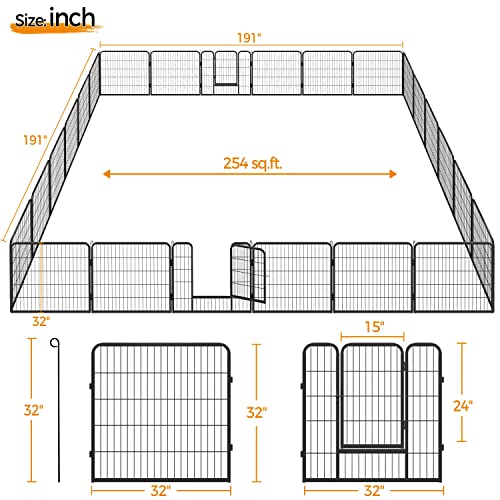 Image of Yaheetech 32 inch H 24-Panel Extra Wide Dog Playpen w /Door for Indoor Outdoor | Heavy Duty Metal Frame, Secure Latch Gate, Tool-Free Assembly, Portable For Yard RV Camping, Ideal For Small & Medium Pets