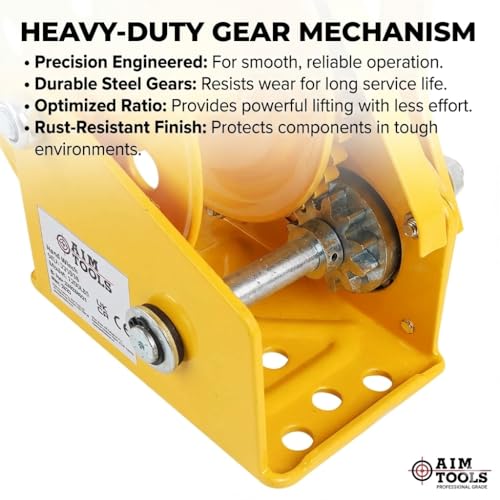 AIM Tools Handseilwinde 1200 lbs 545 kg Seilwinde Handwinde Manuelle Kurbelwinde mit automatischer Bremse, zum Ziehen und Heben von Autos, Booten und Lastwagen 325936