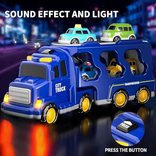 Image of Mini Explorer 5-in-1 Friction-Powered Truck Toy Set with Music for Kids Ages 3+ Years - Montessori Educational Transport Carrier Vehicle Toy for Boys & Girls, Fun Birthday Gift