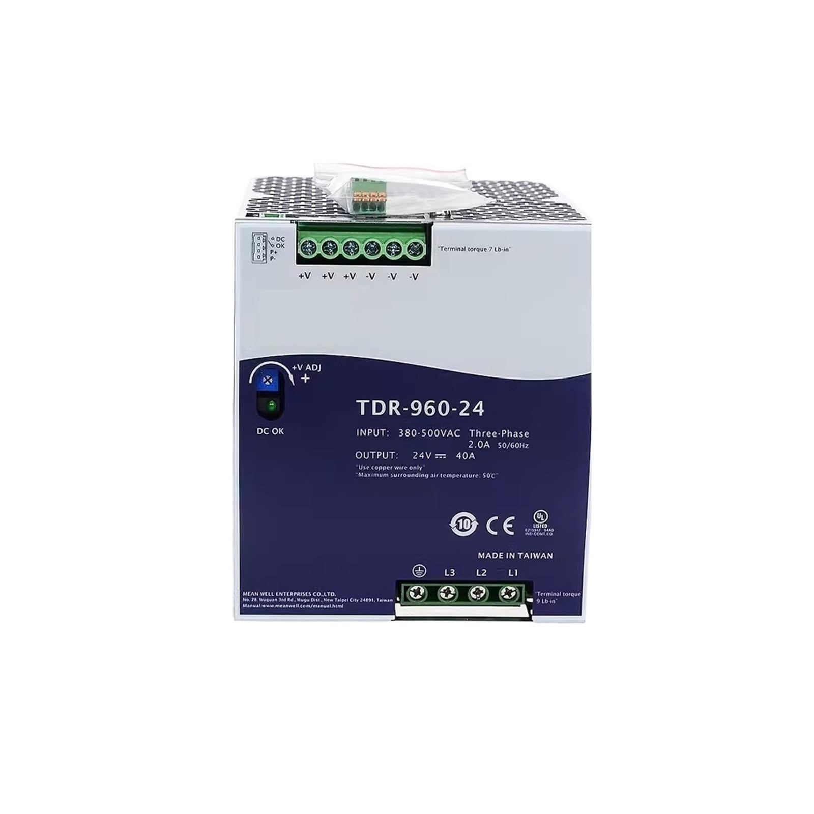 ANERTQUIH TDR-960 Switching Power Supply Three-Phase 380VAC to DC 24V/48V Rail Type 960W TDR-960-24 TDR-960-48