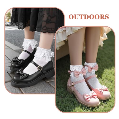 1 Pair Lace Ruffle Socks for Women Cool White Frilly Ankle Cute Lolita White Frilly Socks Vintage Style, Soft, Breathable for All Seasons3