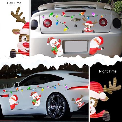 Image of 44 Pieces Christmas Car Refrigerator Decorations - Reflective Bulb Light Santa Reindeer Tree Snowman Magnet Accessories Set Xmas Holiday Cute Decor