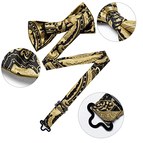Image of DiBanGu Pre-Tied Bow Ties for Men Silk Adjustable Tuxedo Bowties Pocket Square Cufflinks Set with Lapel Pin Jacquard Woven