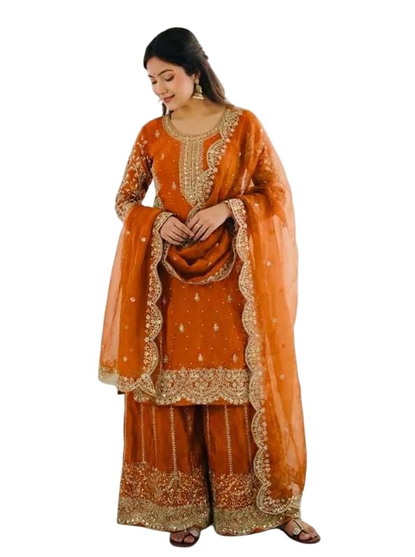 Image of Women's Casual Salwar Suit Pure Heavy Fendy Silk With Embroidery Sequence Work Full Sleeves Salwar Suit With Dupatta.Women's Ethnic Wear