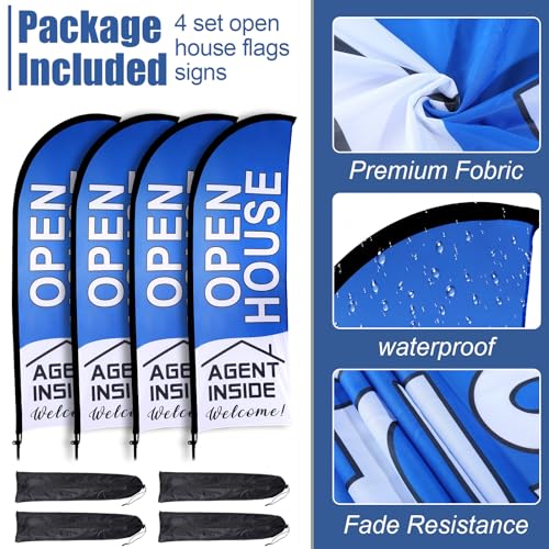 Buryeah 4 Pack Open House Flags Signs for Real Estate Agents 7x5.4 Ft Feather Flag Sign with Flagpole Ground Stake Portable Bag Real Estate Flags Opening Signs Banner Set for Business (Blue) - Image 6