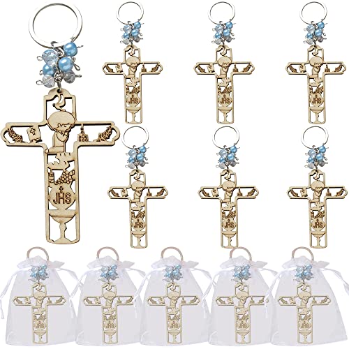Artist Unknown 12 Pcs First Holy Communion Wooden Keychain Favor Boy Recuerdos para Primera Comunion Gift Bags Gift for Guest